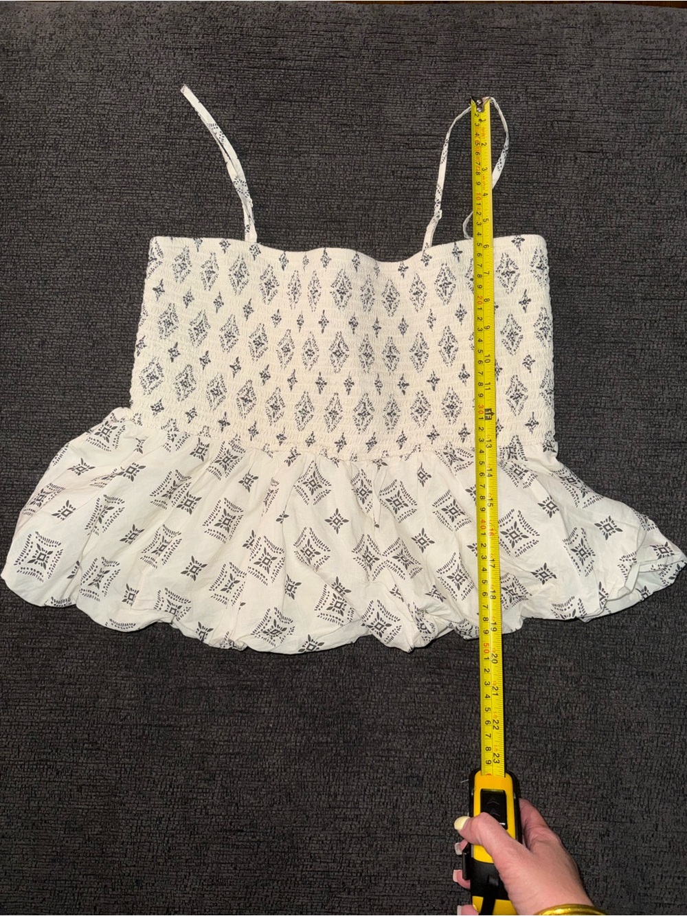 American Eagle Large Smocked Peplum Cami Top Boho Cottagecore Cream Black - Picture 5 of 8